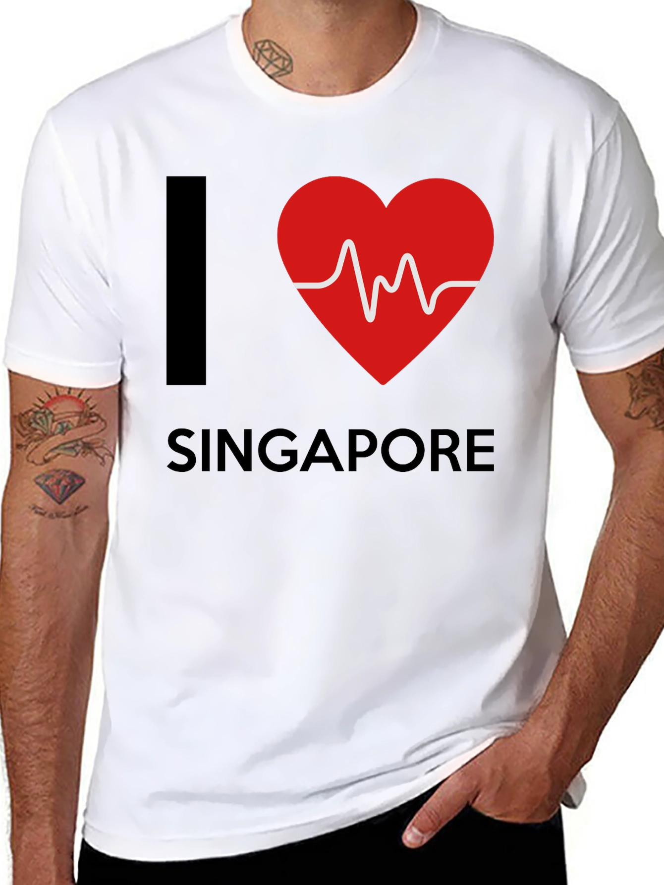 I Love Singapore T-Shirt - Heartbeat Design