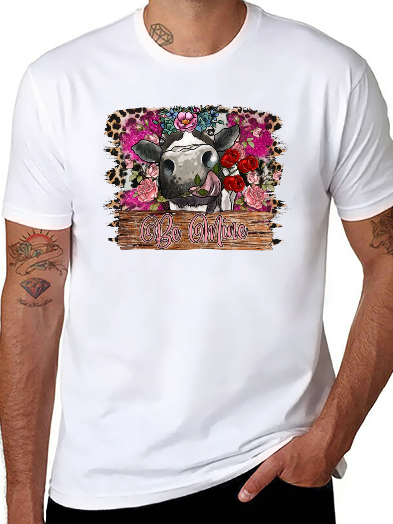 Be Mine Cow Valentines Day Black T-Shirt