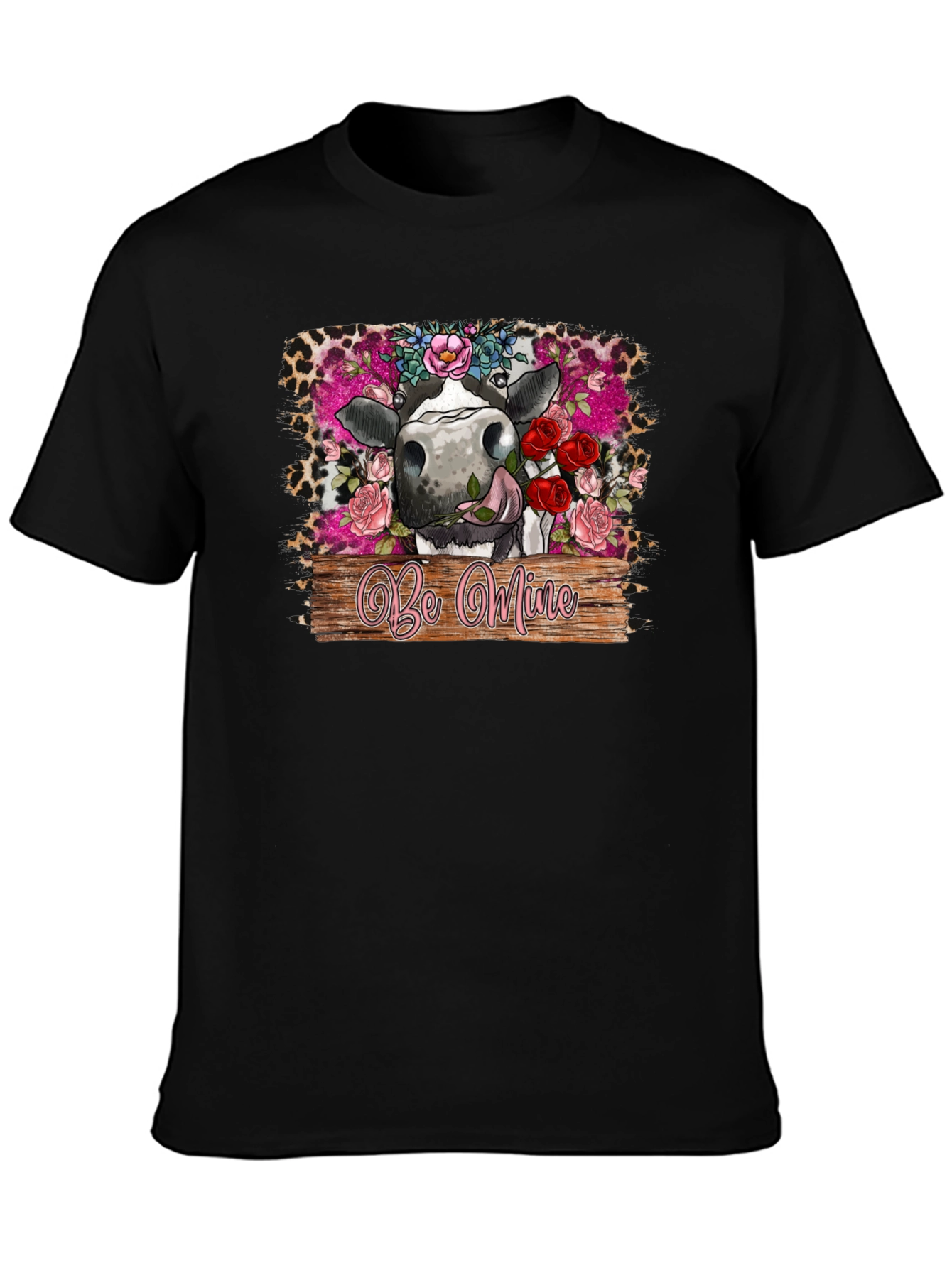 Be Mine Cow Valentines Day Black T-Shirt