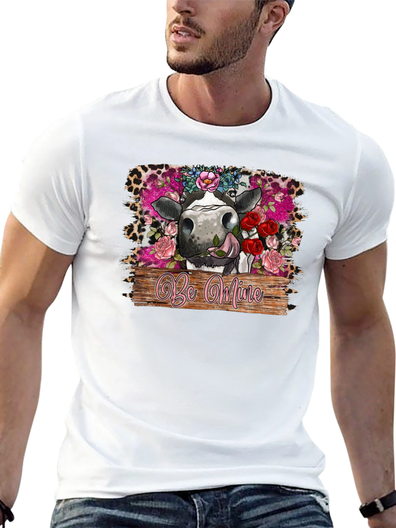 Be Mine Cow Valentines Day Black T-Shirt