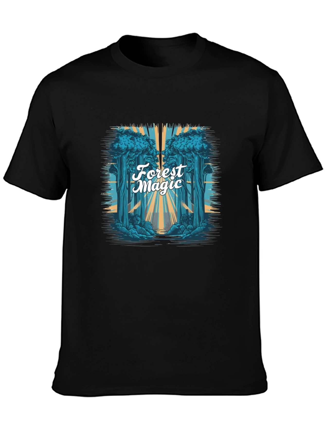 Forest Magic Graphic Tee - Black Cotton T-Shirt