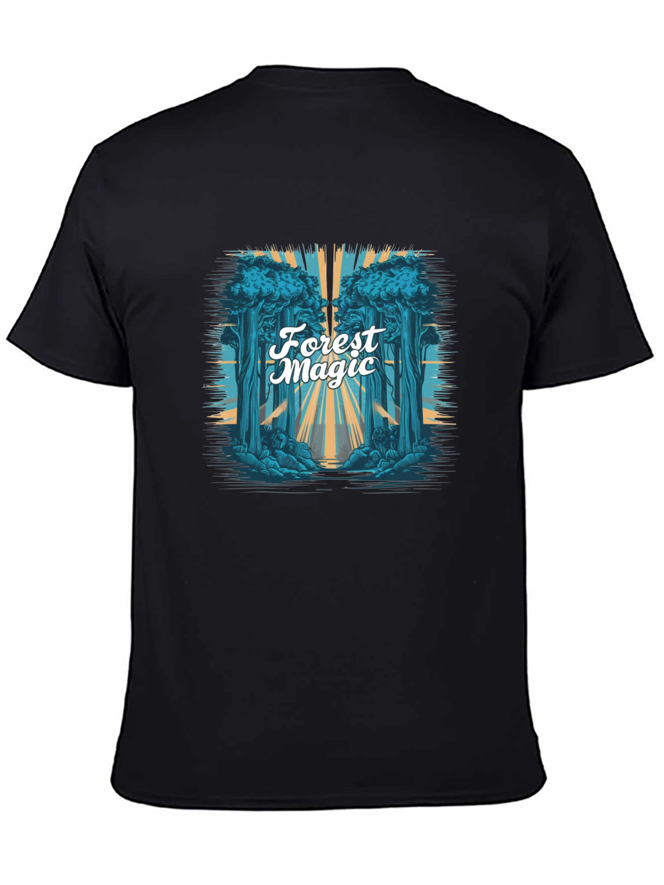 Forest Magic Graphic Tee - Black Cotton T-Shirt