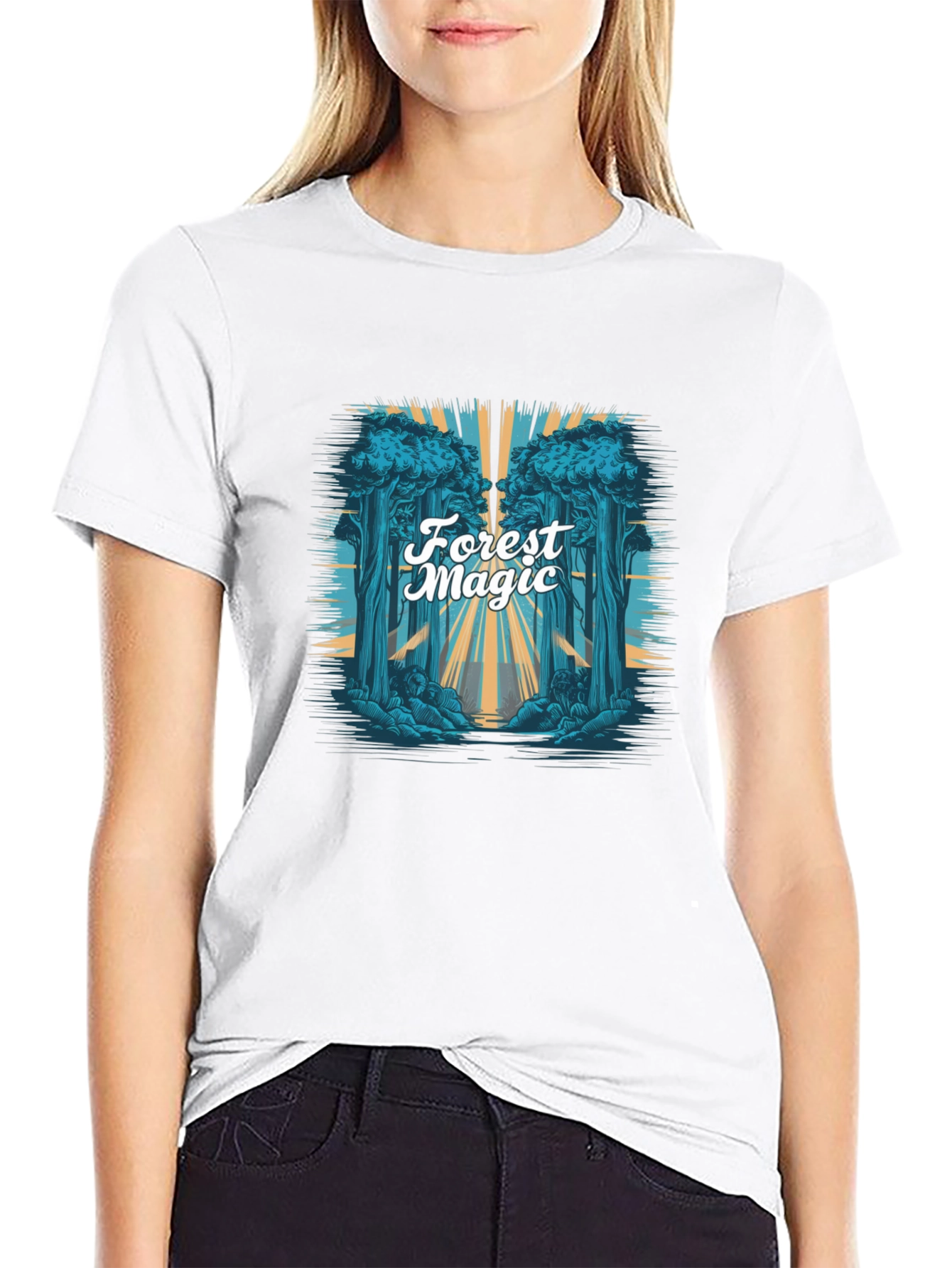 Forest Magic Graphic Tee - Black Cotton T-Shirt