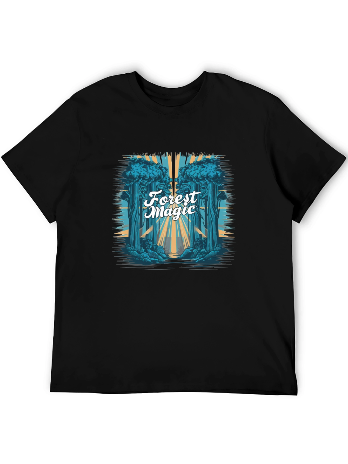 Forest Magic Graphic Tee - Black Cotton T-Shirt