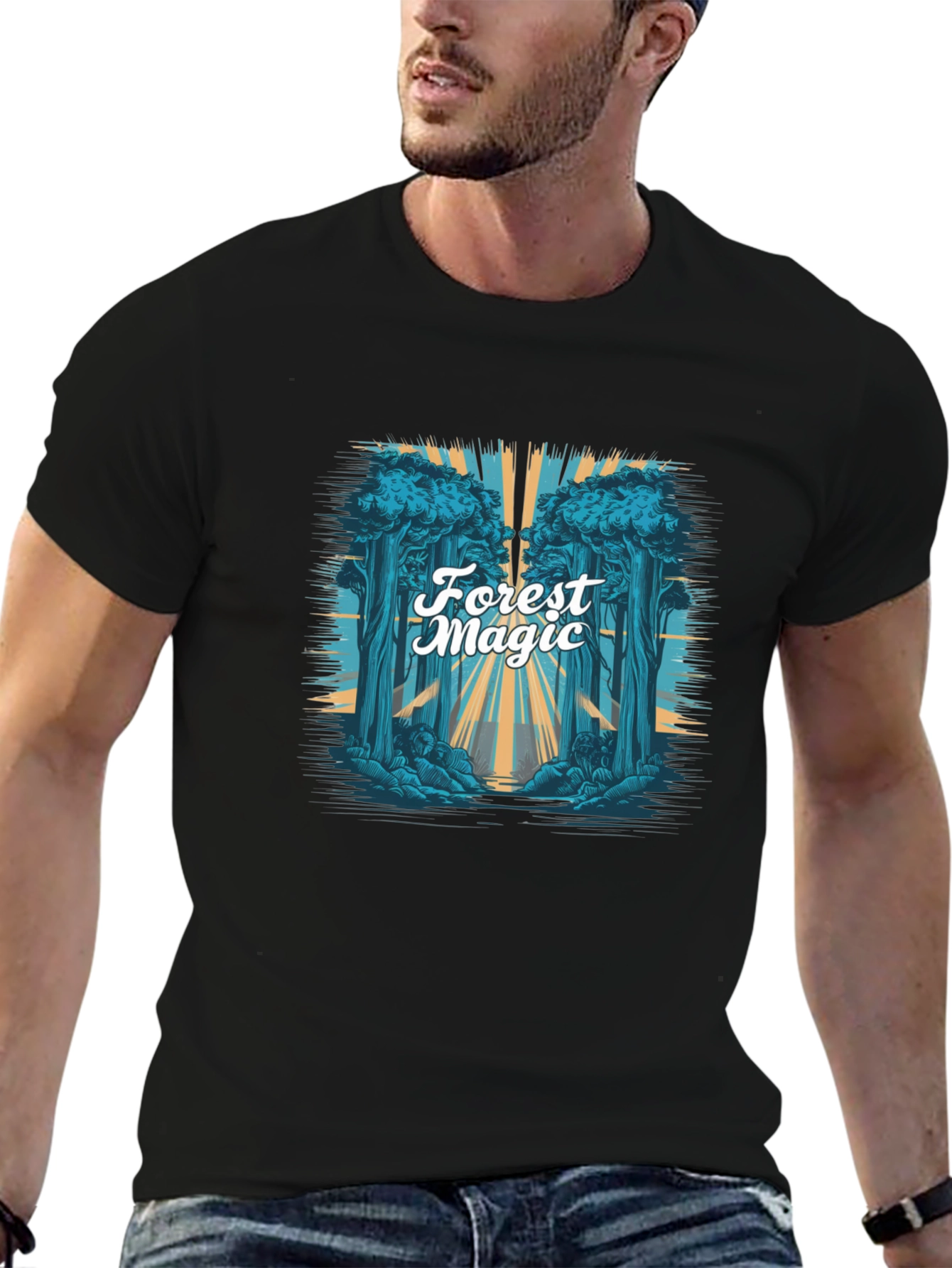 Forest Magic Graphic Tee - Black Cotton T-Shirt