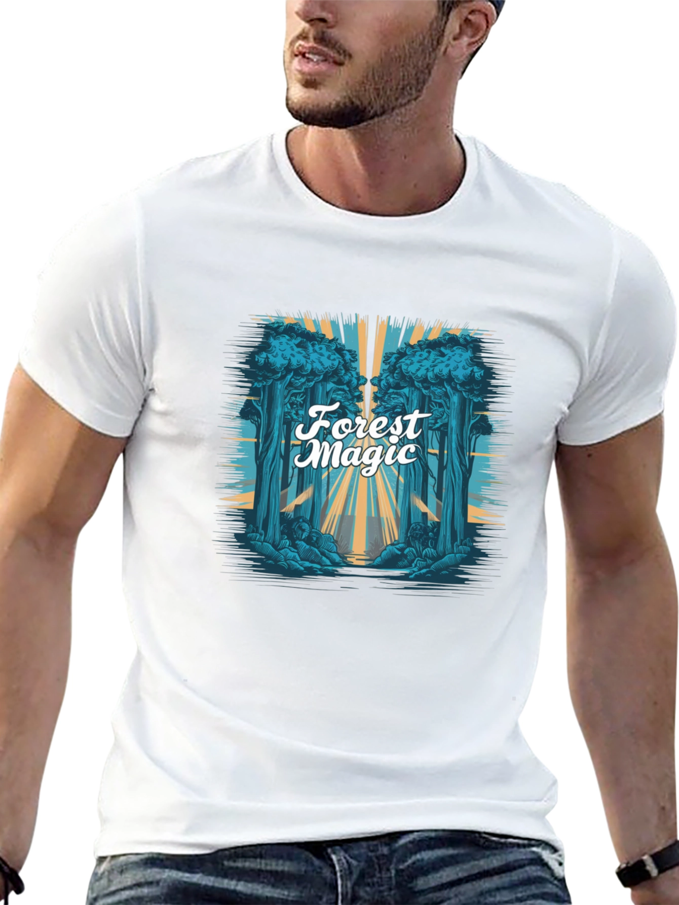 Forest Magic Graphic Tee - Black Cotton T-Shirt