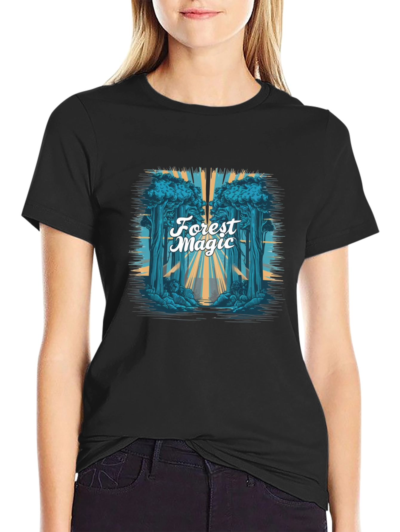 Forest Magic Graphic Tee - Black Cotton T-Shirt