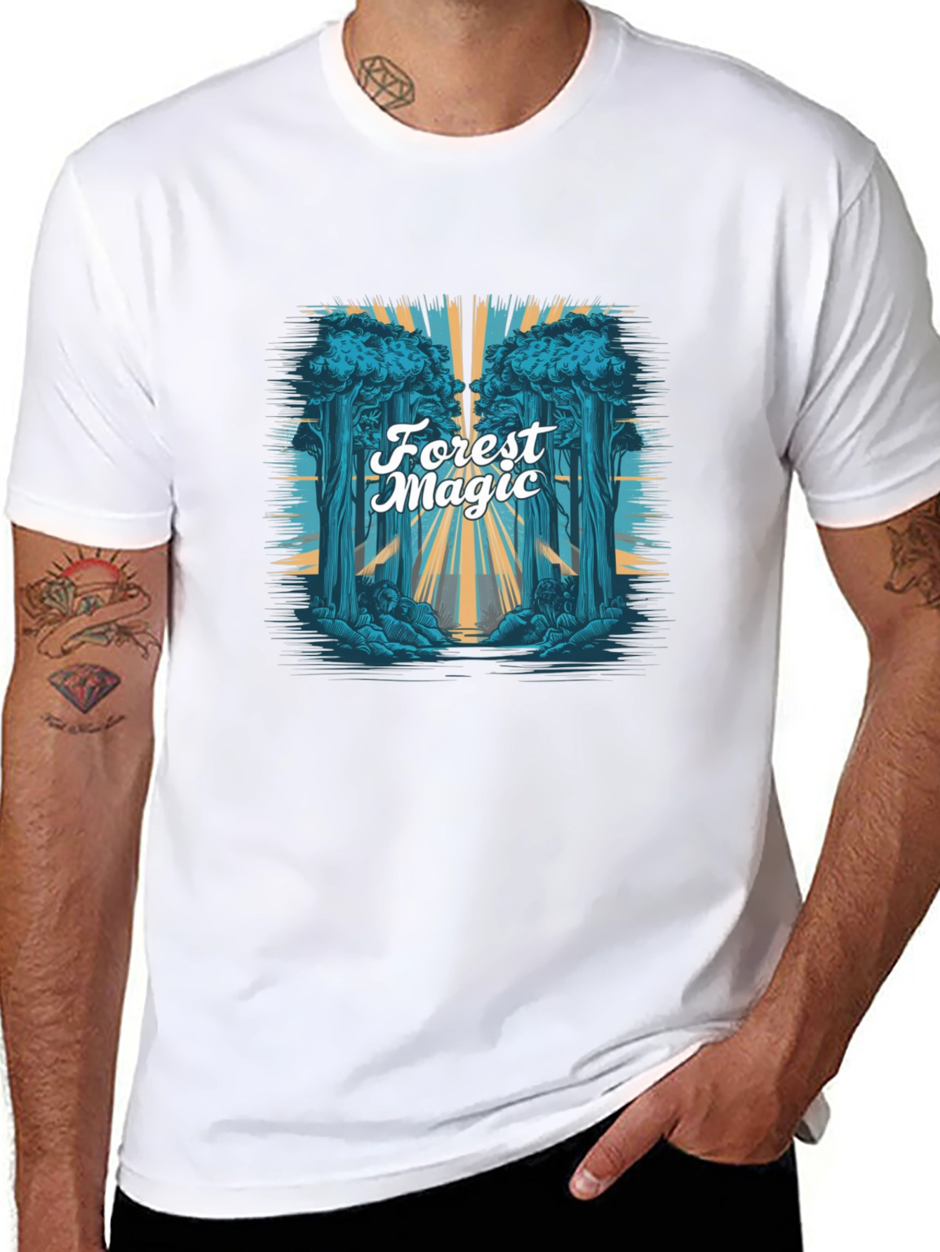 Forest Magic Graphic Tee - Black Cotton T-Shirt