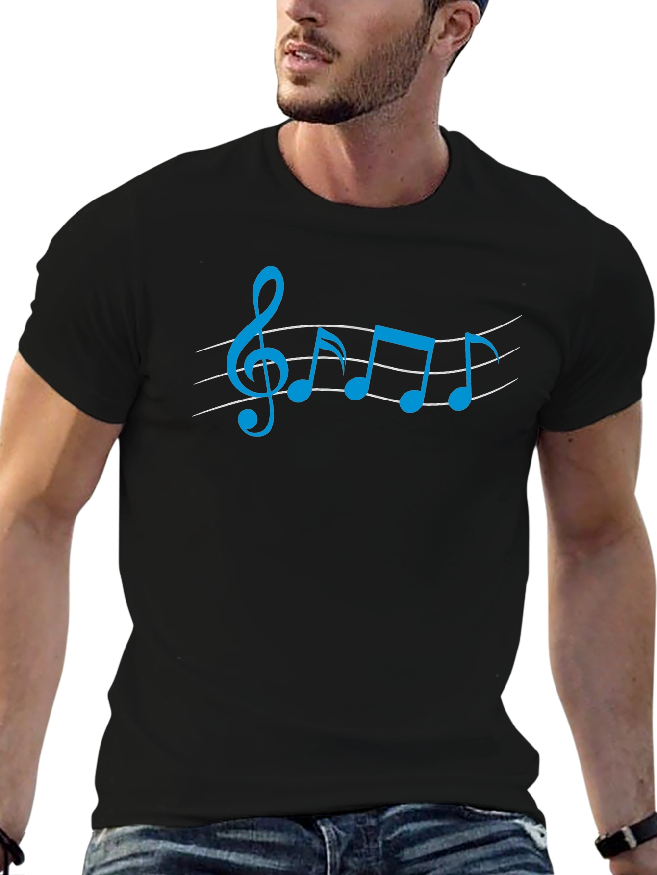 Musical Note Graphic Tee - Black Cotton Shirt