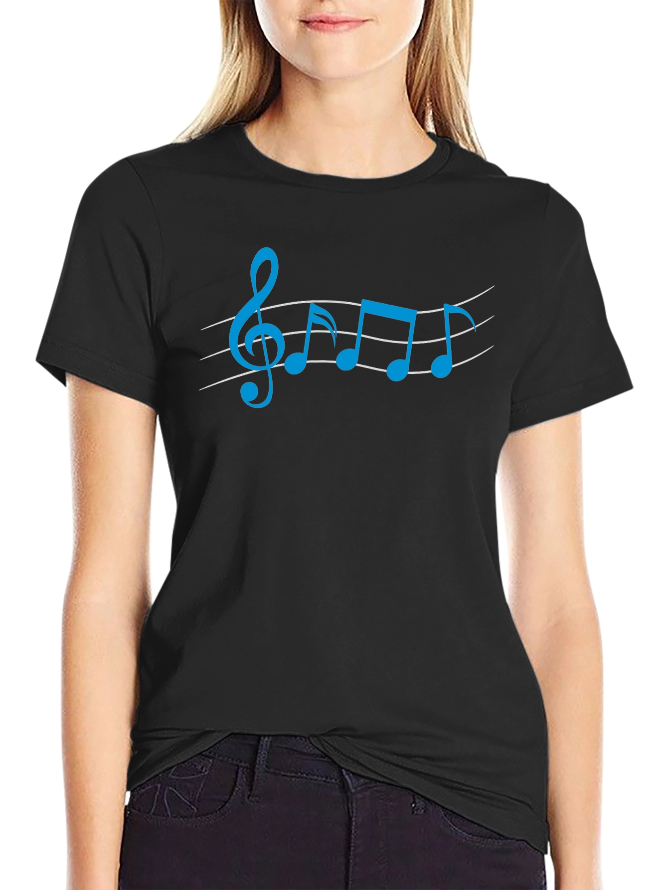 Musical Note Graphic Tee - Black Cotton Shirt