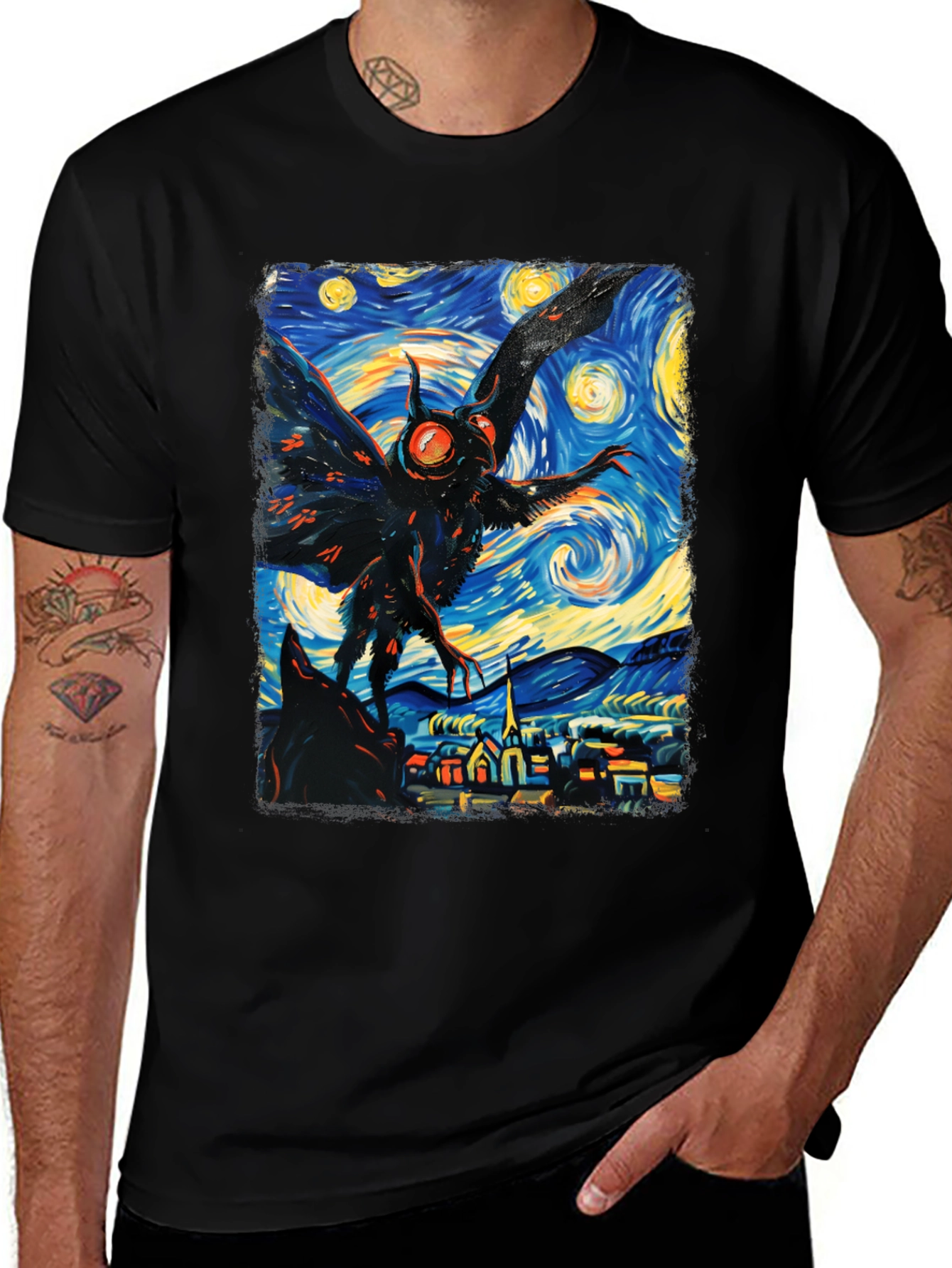 Starry Night Mothman Graphic Tee