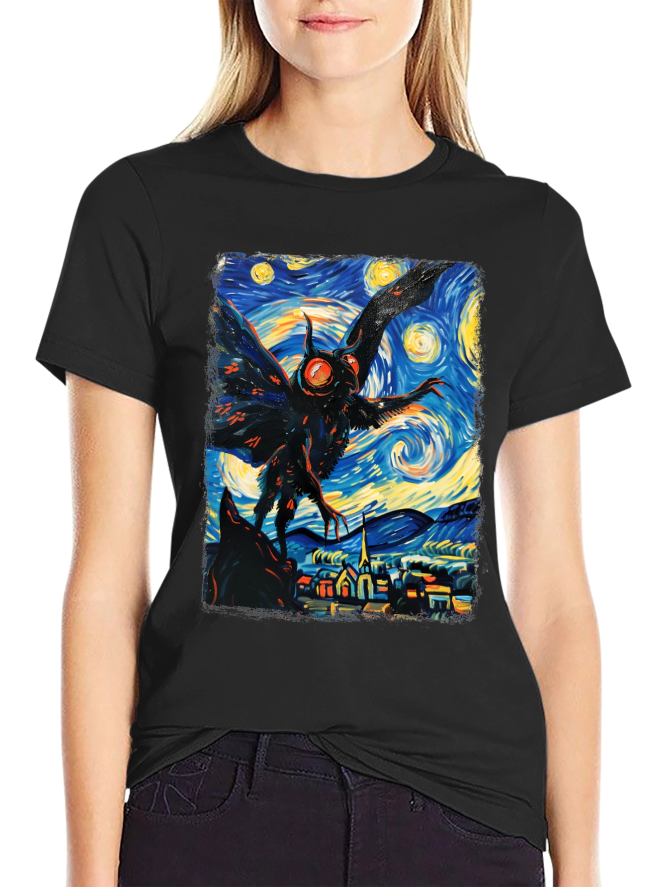 Starry Night Mothman Graphic Tee
