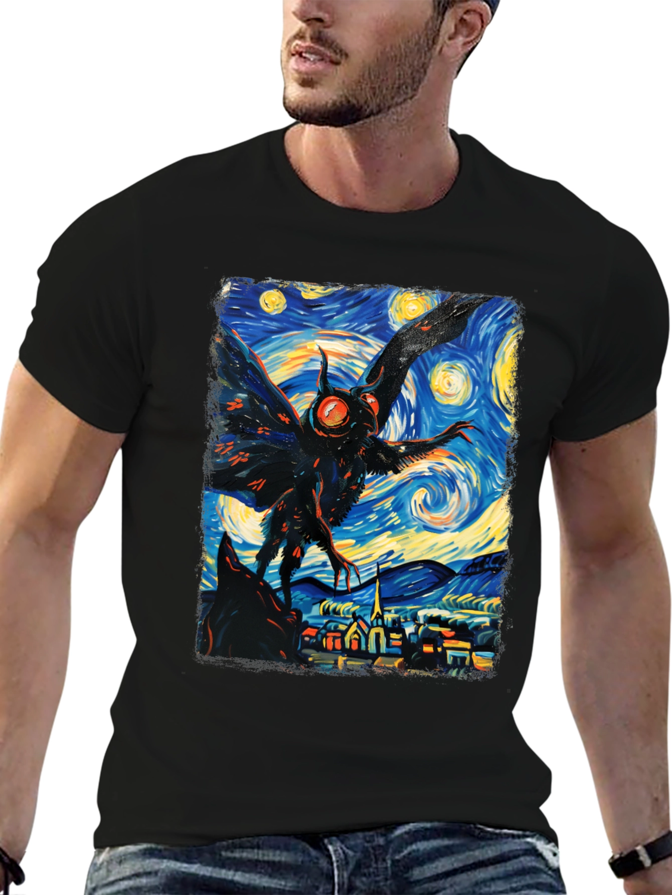 Starry Night Mothman Graphic Tee