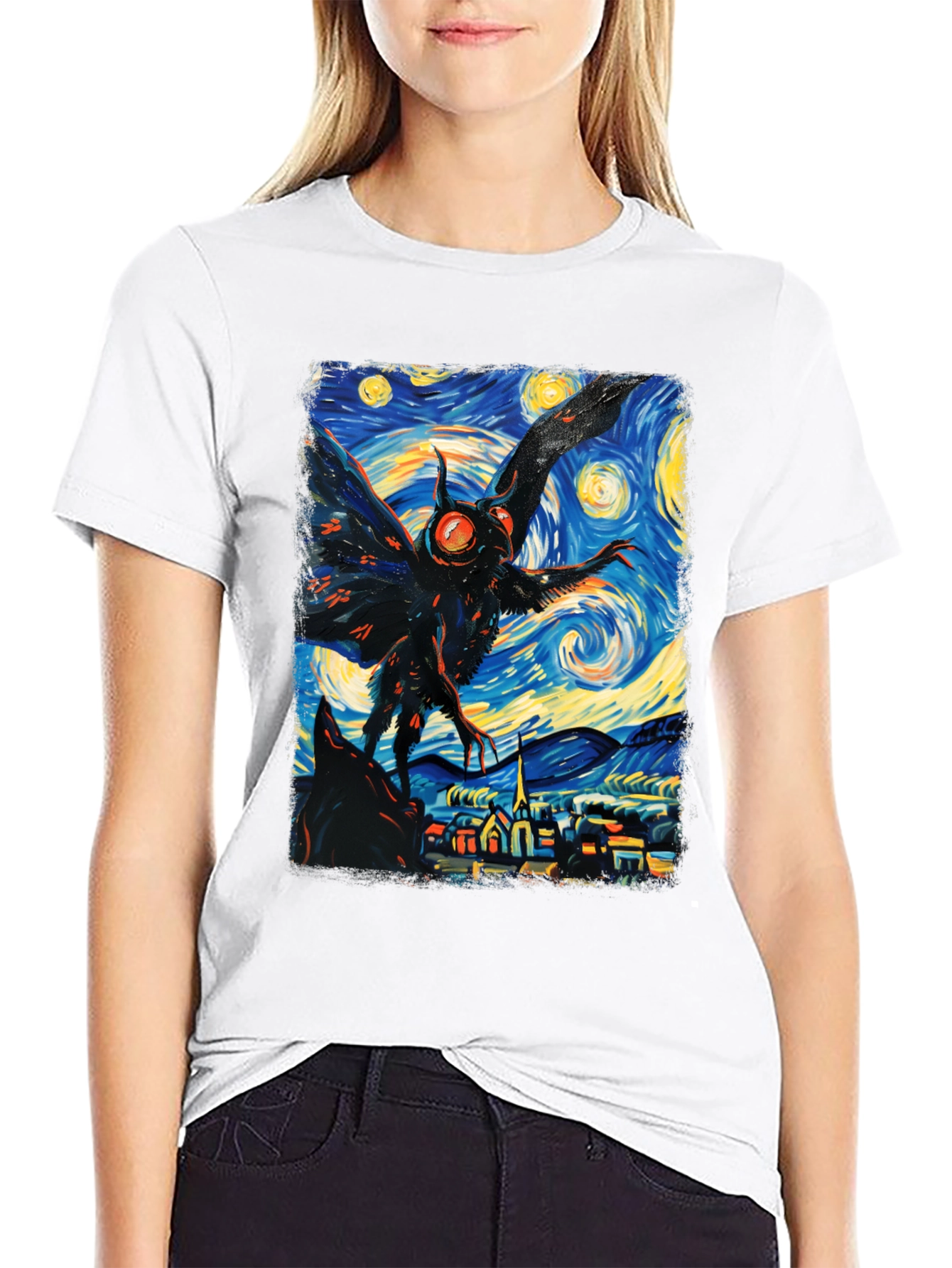 Starry Night Mothman Graphic Tee