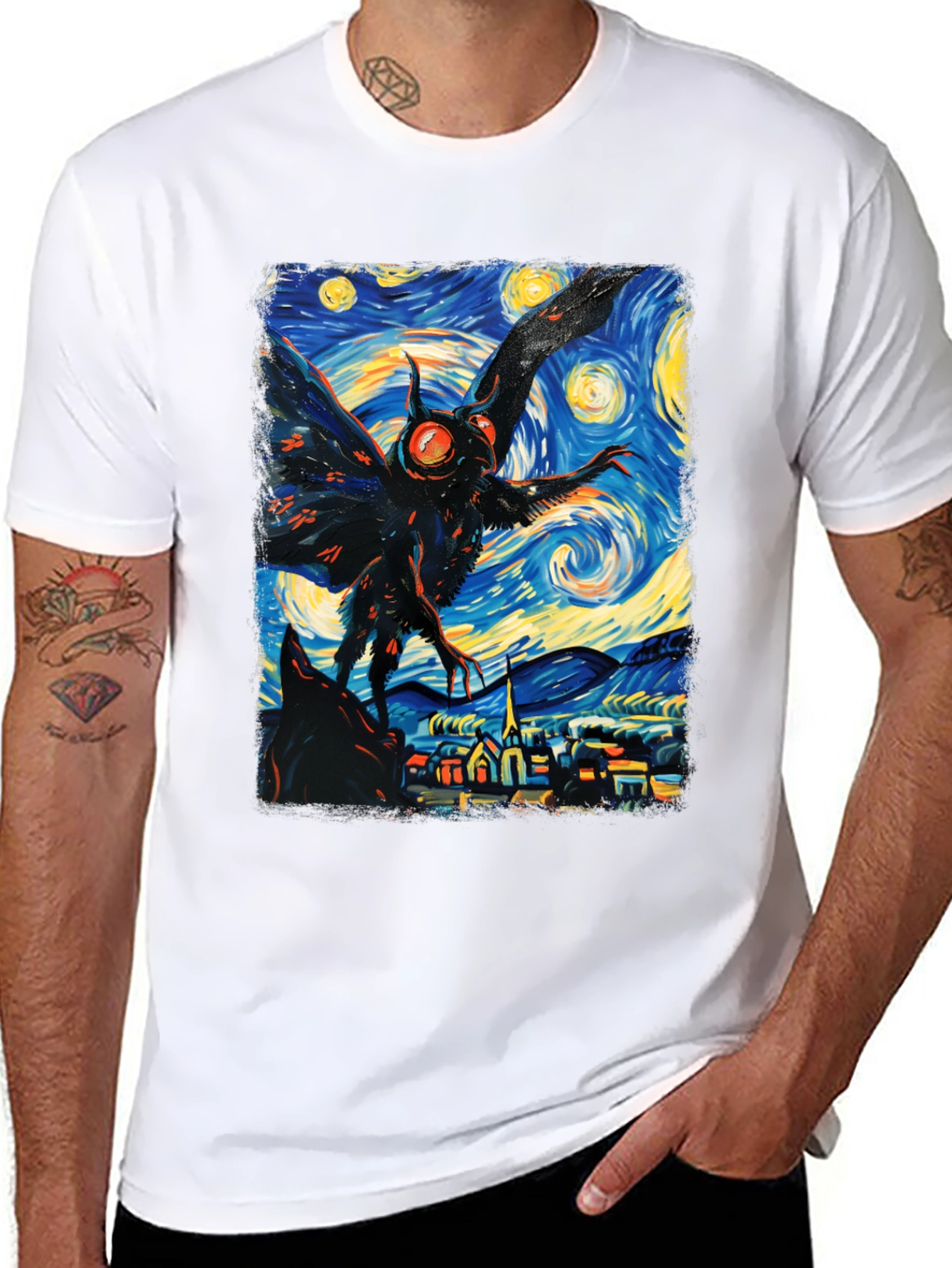 Starry Night Mothman Graphic Tee
