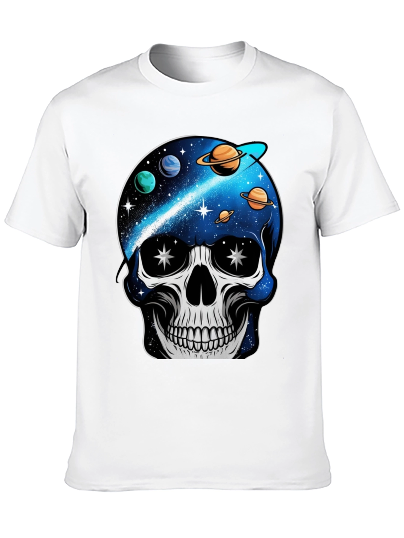 Space Skull Graphic Print T-Shirt - Unique Galaxy Design