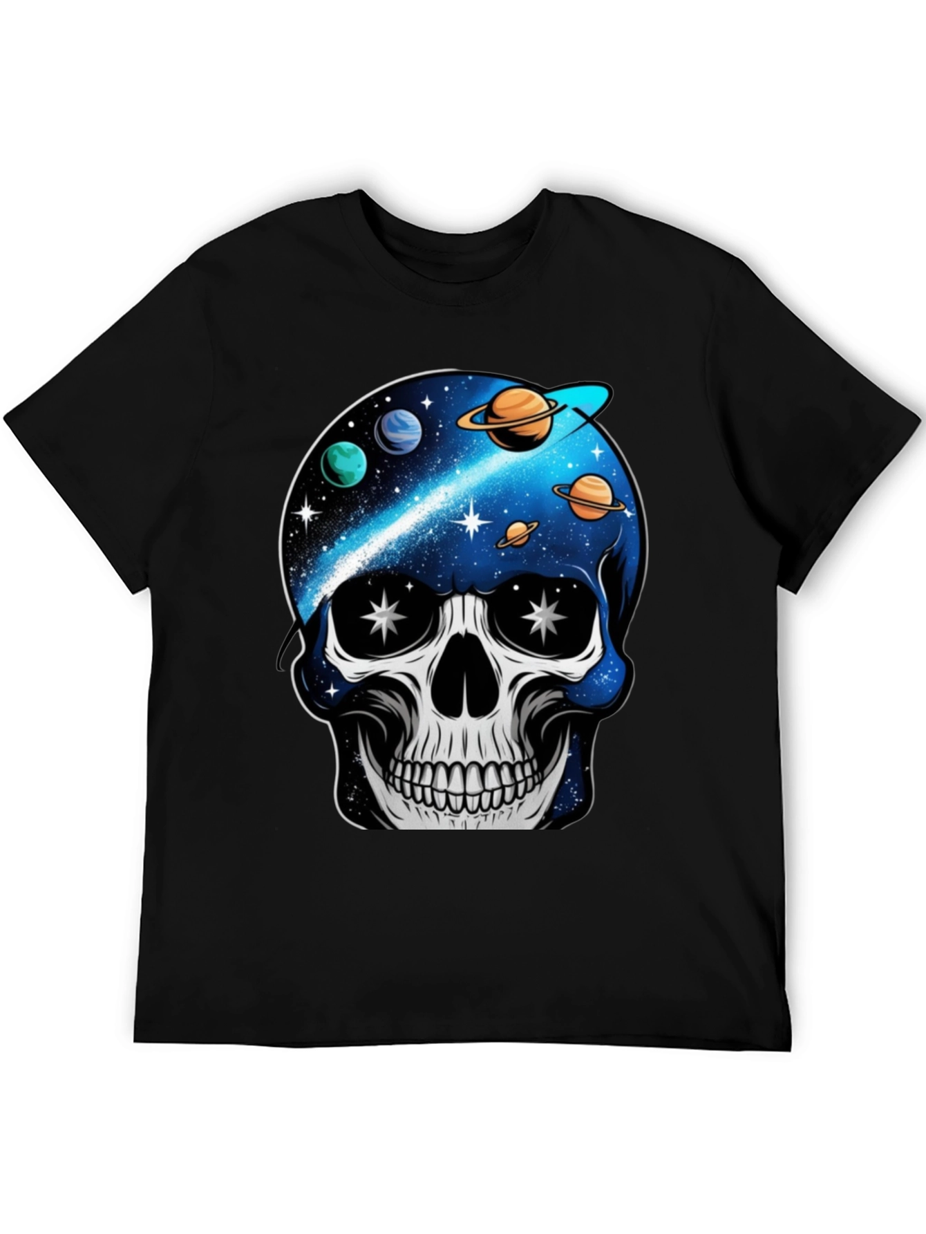 Space Skull Graphic Print T-Shirt - Unique Galaxy Design