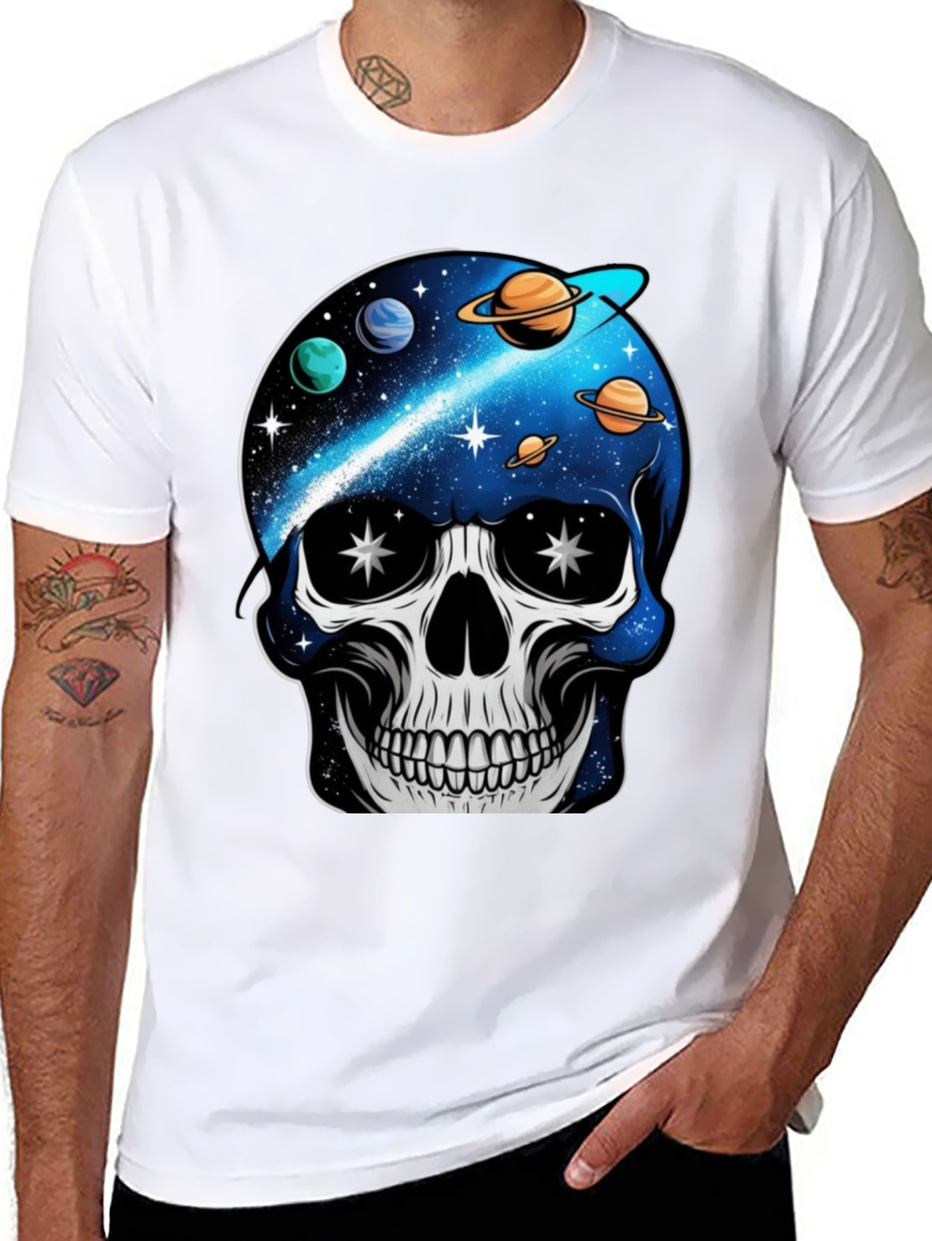 Space Skull Graphic Print T-Shirt - Unique Galaxy Design