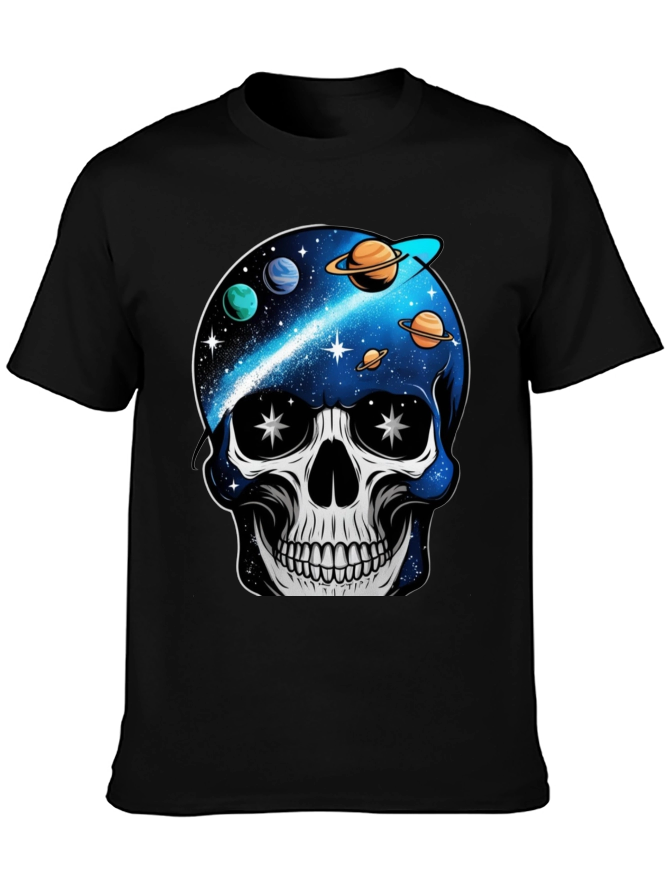 Space Skull Graphic Print T-Shirt - Unique Galaxy Design