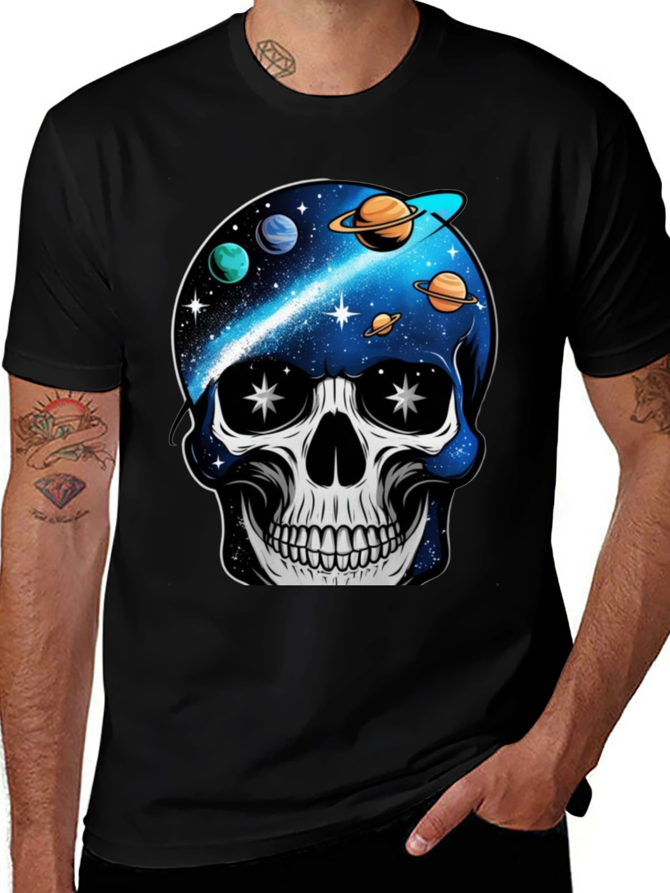 Space Skull Graphic Print T-Shirt - Unique Galaxy Design