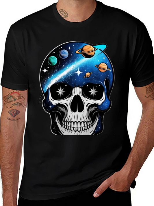 Space Skull Graphic Print T-Shirt - Unique Galaxy Design