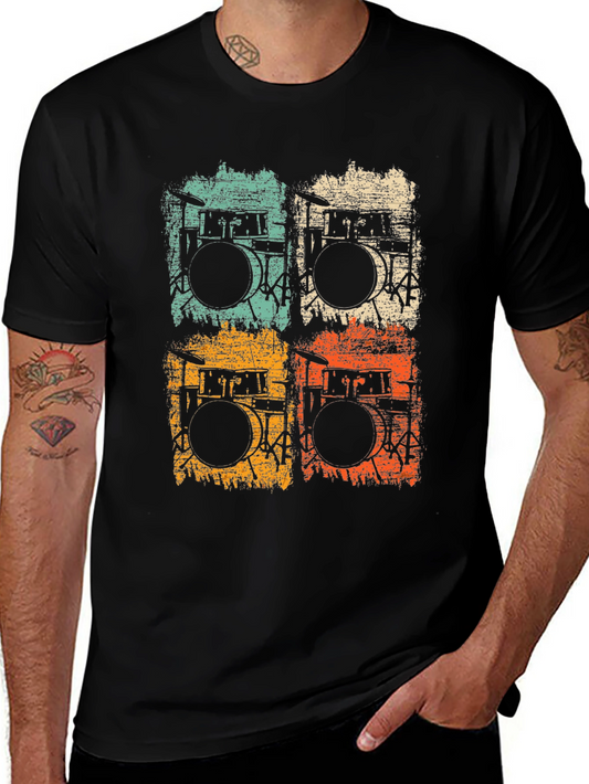 Retro Drum Set T-Shirt - Vintage Style Graphic Tee