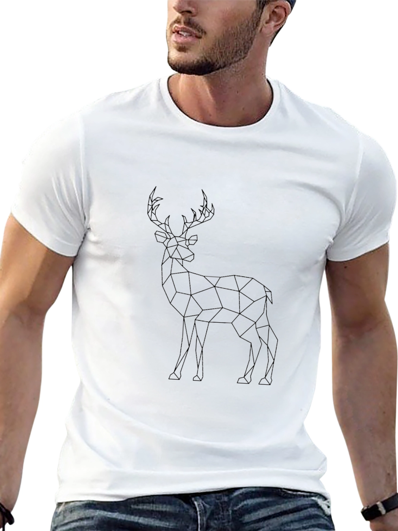 Geometric Deer Graphic Tee - Stylish Black T-Shirt