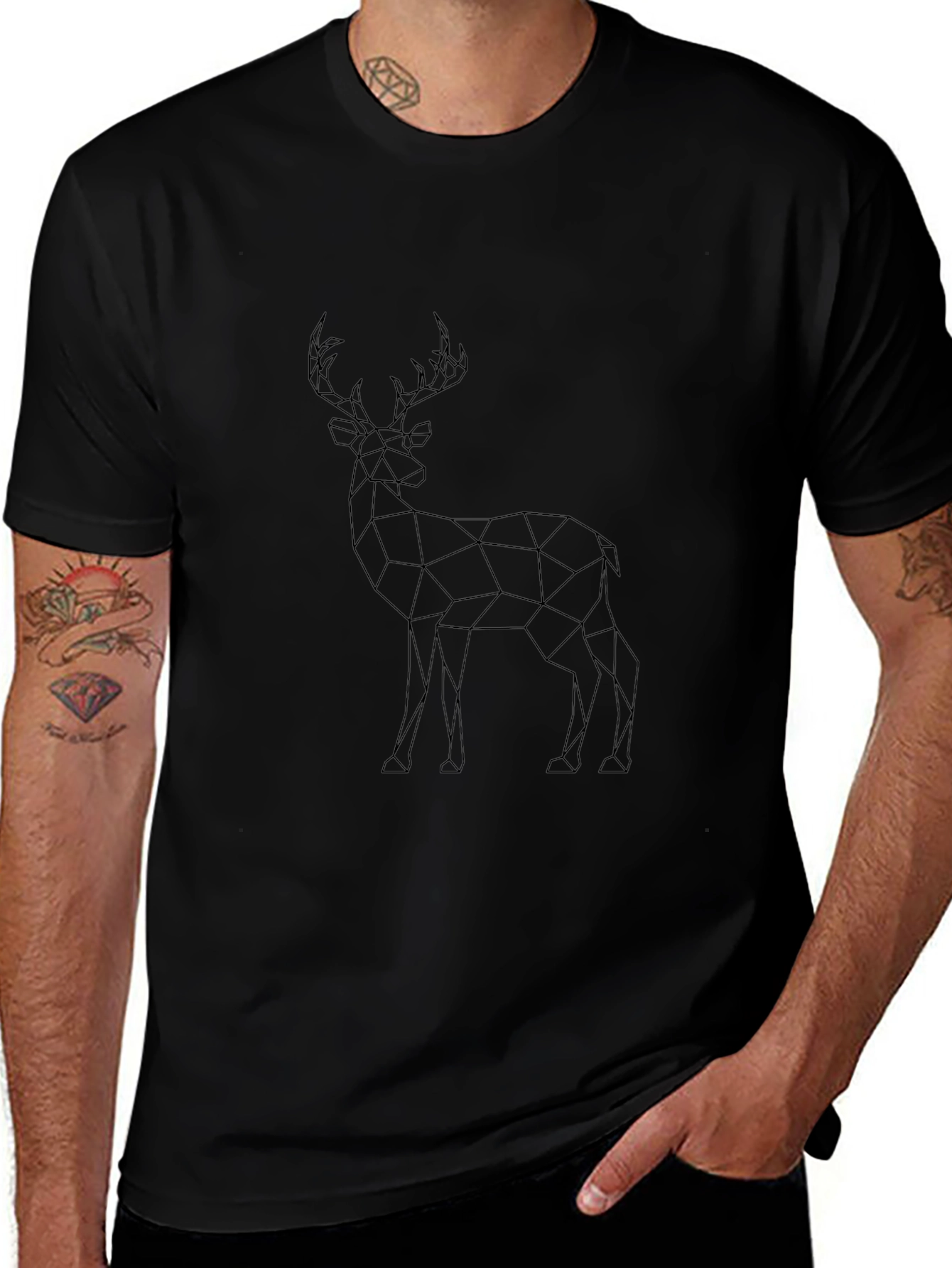 Geometric Deer Graphic Tee - Stylish Black T-Shirt