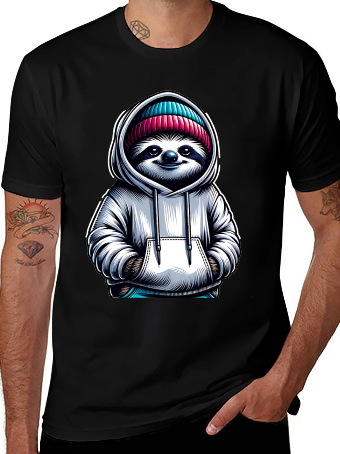 Sloth in Hoodie Graphic Tee - Casual Style
