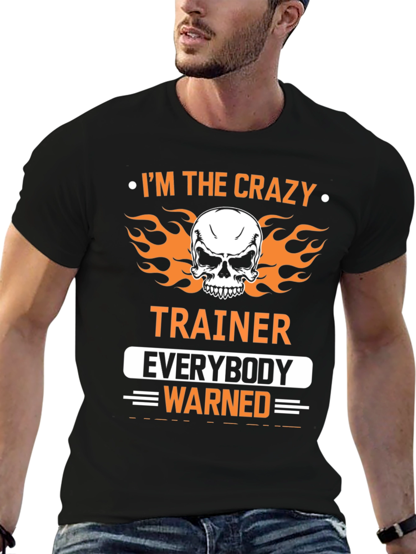 Crazy Trainer Skull Graphic Tee - Gym Humor
