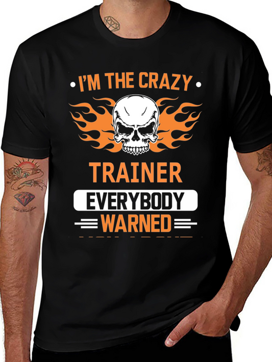 Crazy Trainer Skull Graphic Tee - Gym Humor