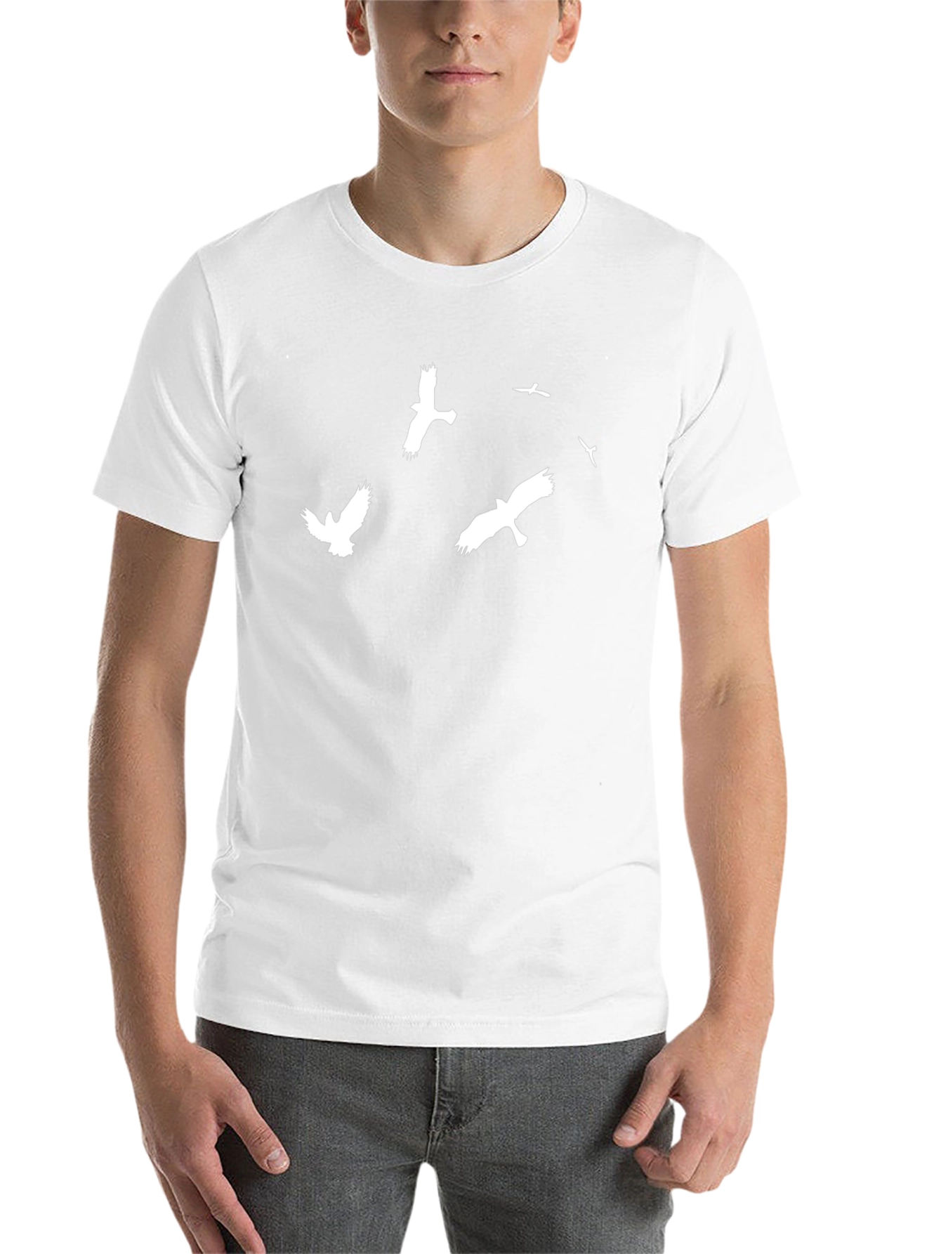 Black T-Shirt with White Flying Birds Design