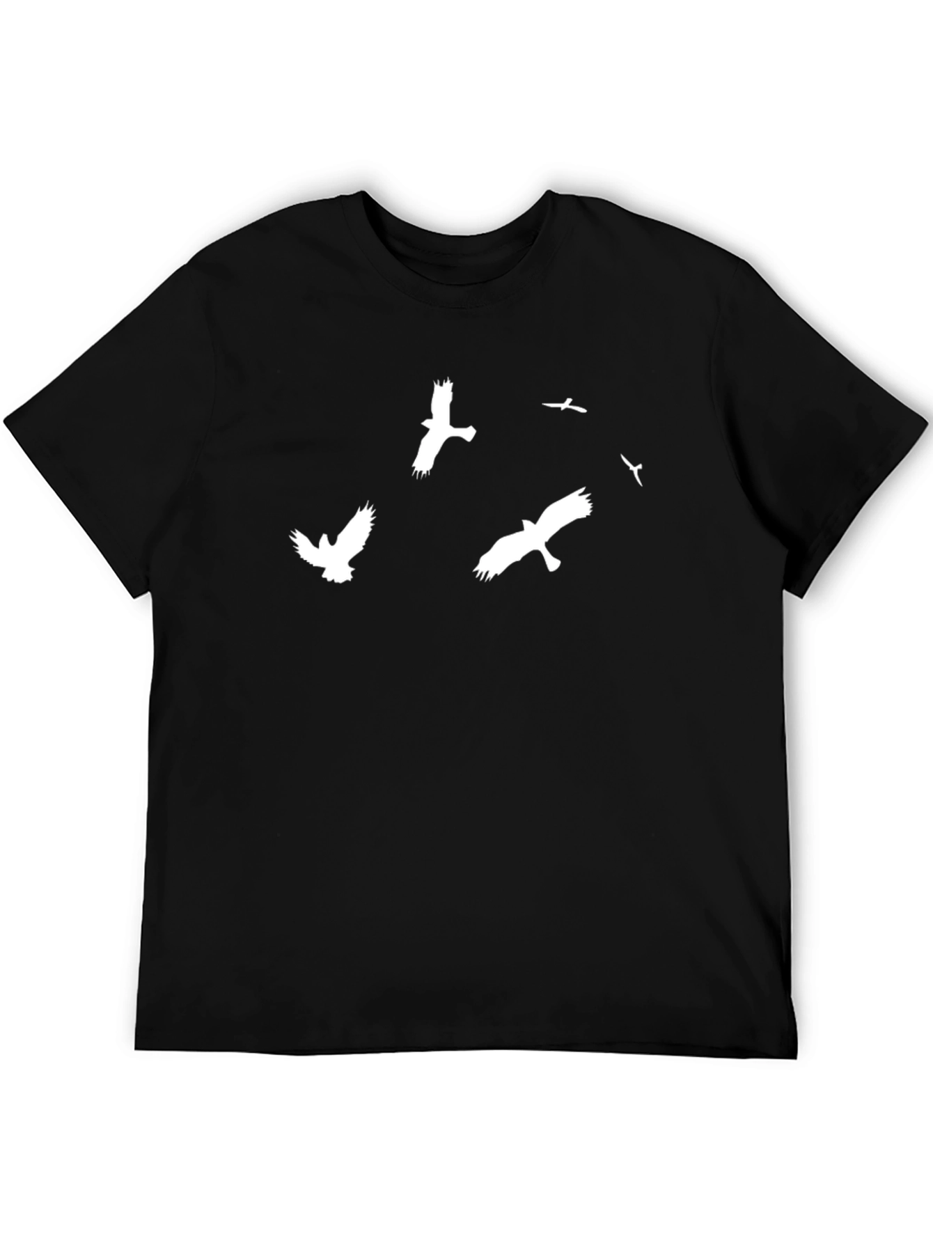 Black T-Shirt with White Flying Birds Design