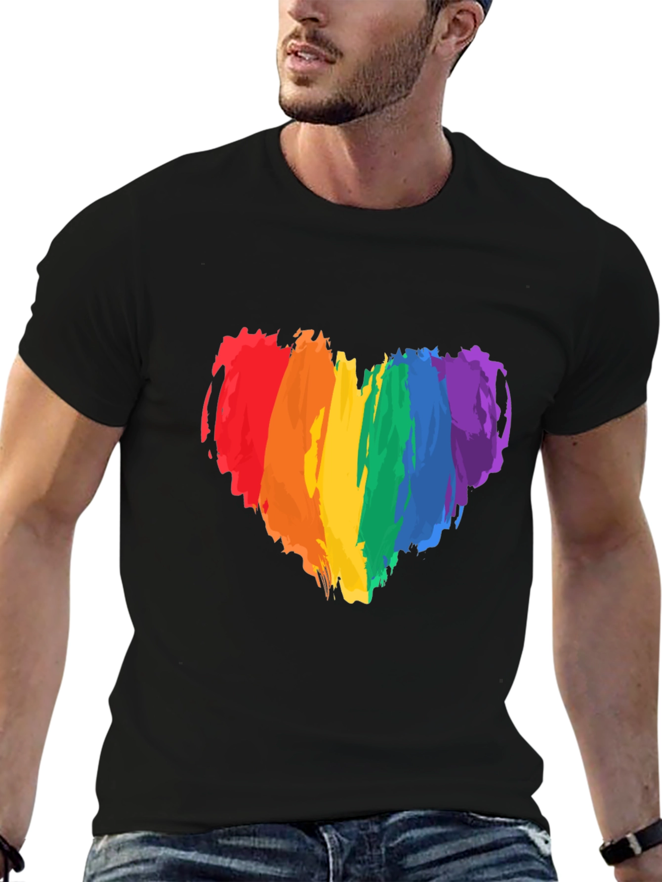 Rainbow Heart Pride T-Shirt - Black Cotton Tee