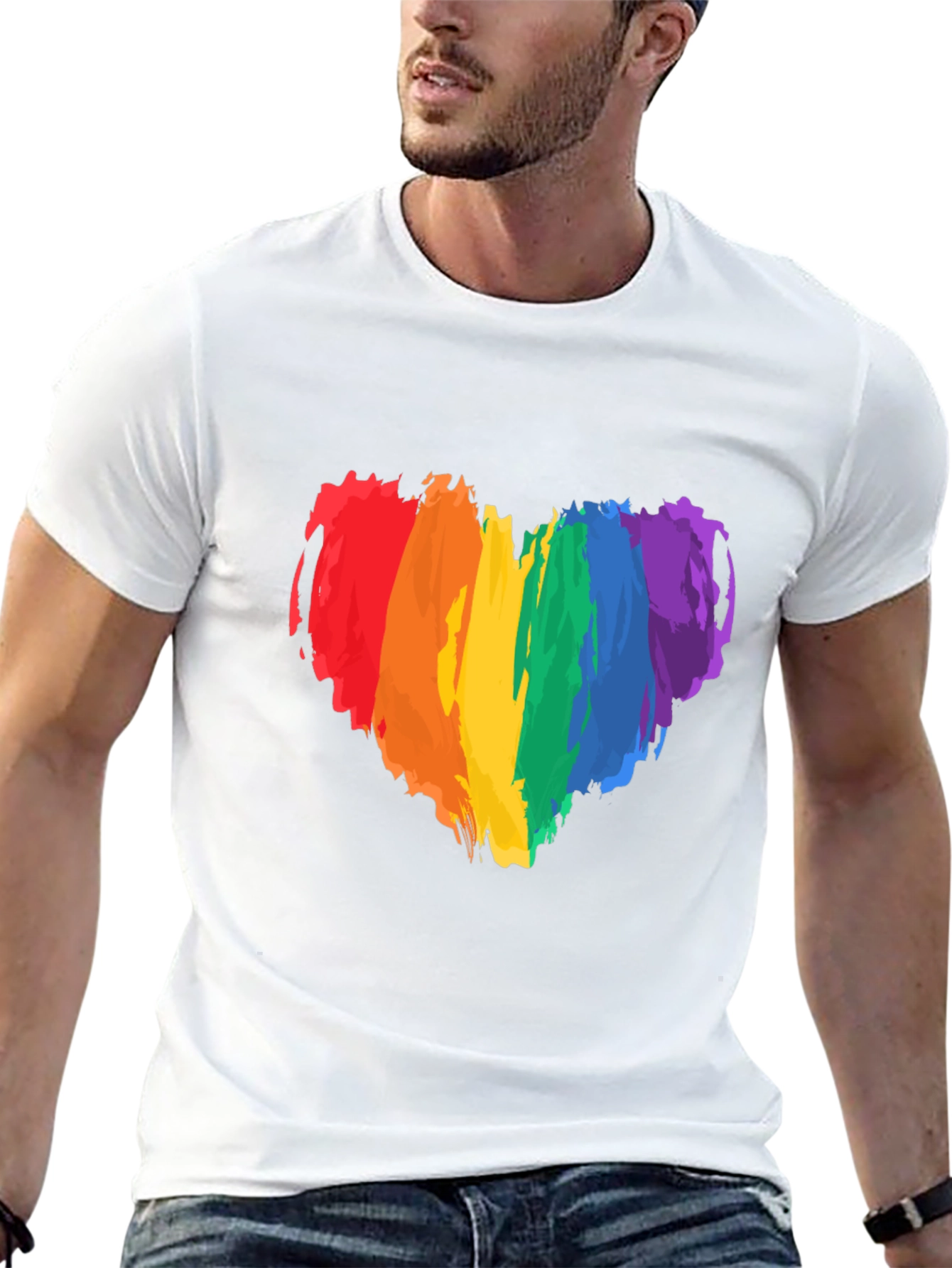 Rainbow Heart Pride T-Shirt - Black Cotton Tee