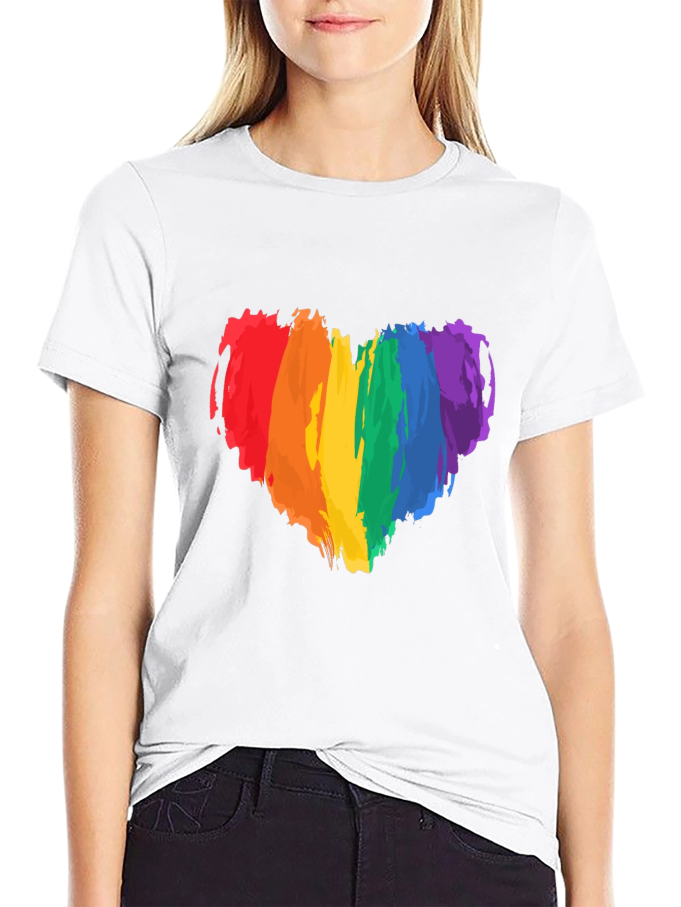 Rainbow Heart Pride T-Shirt - Black Cotton Tee