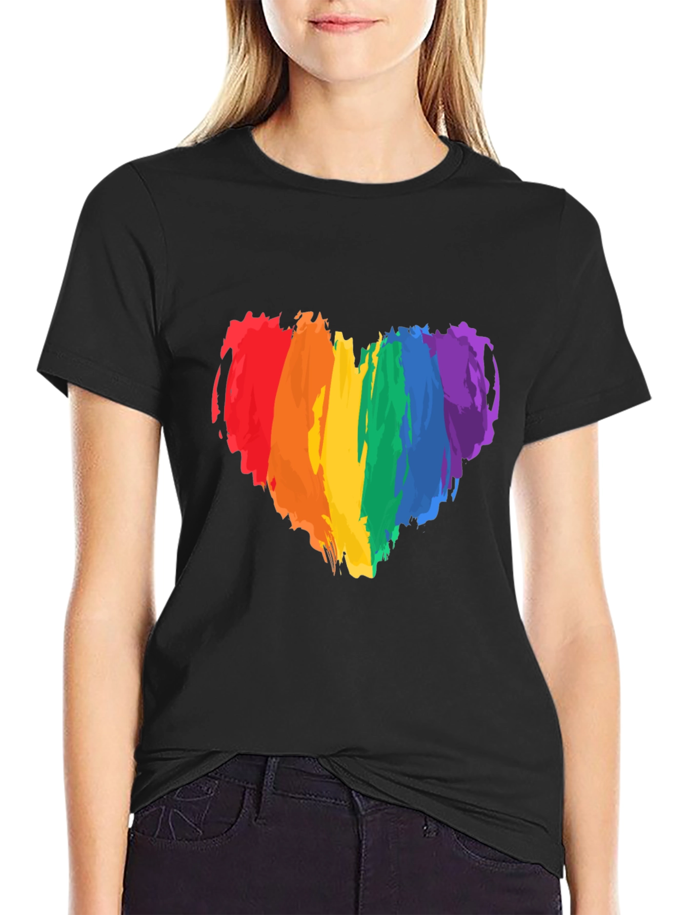 Rainbow Heart Pride T-Shirt - Black Cotton Tee