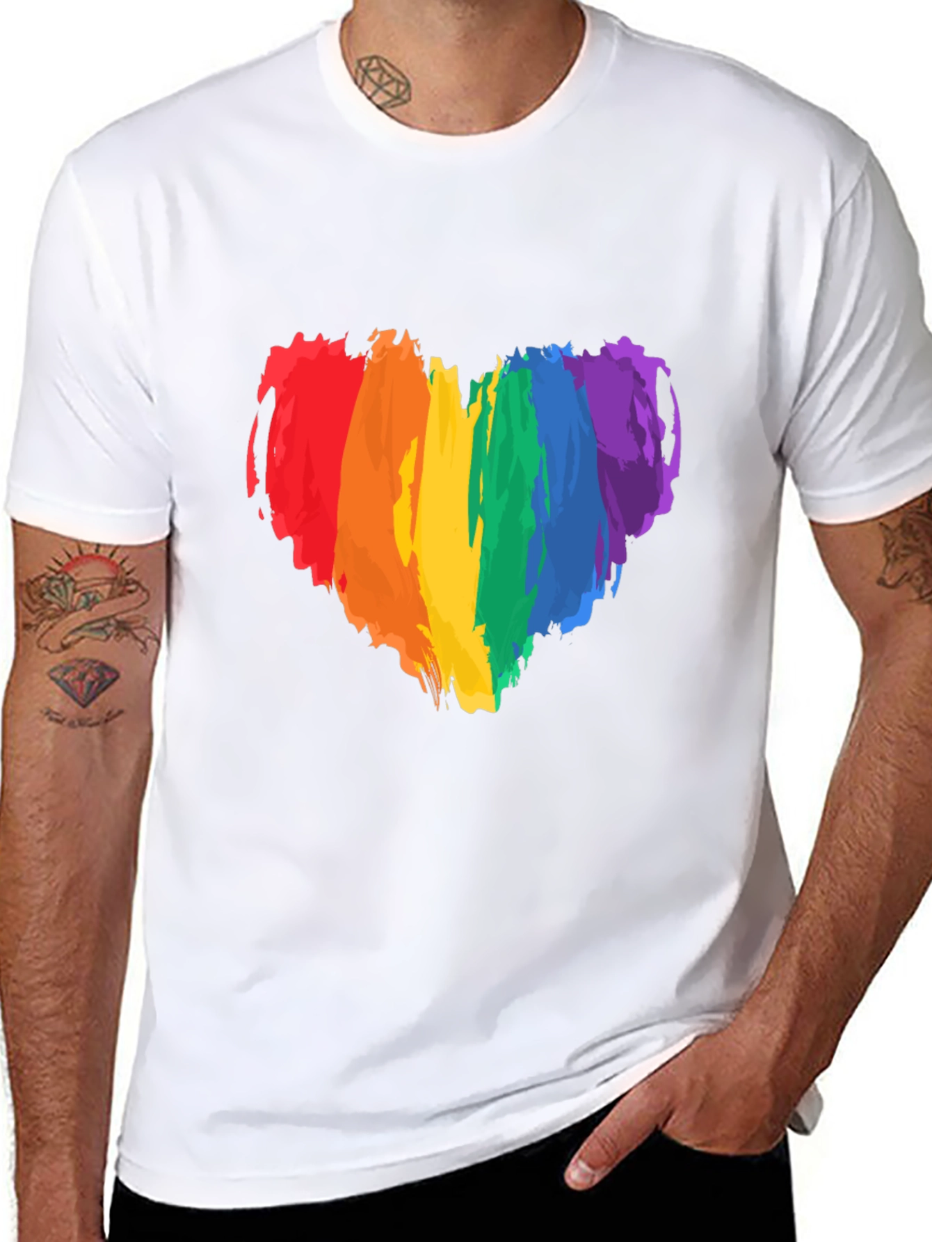 Rainbow Heart Pride T-Shirt - Black Cotton Tee