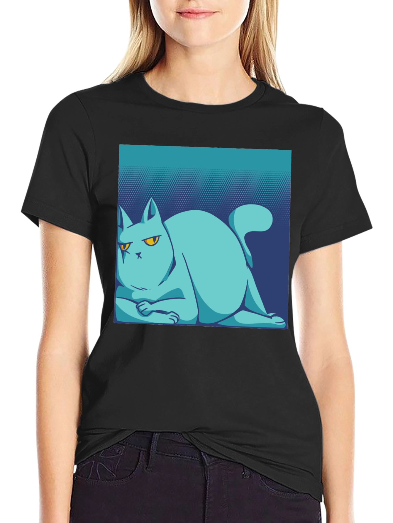 Cool Cat Tee: Black Cotton T-Shirt with Unique Graphic