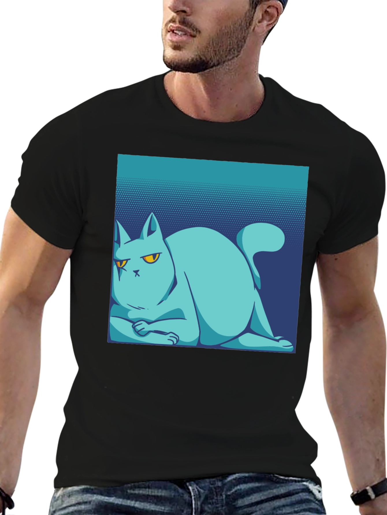 Cool Cat Tee: Black Cotton T-Shirt with Unique Graphic