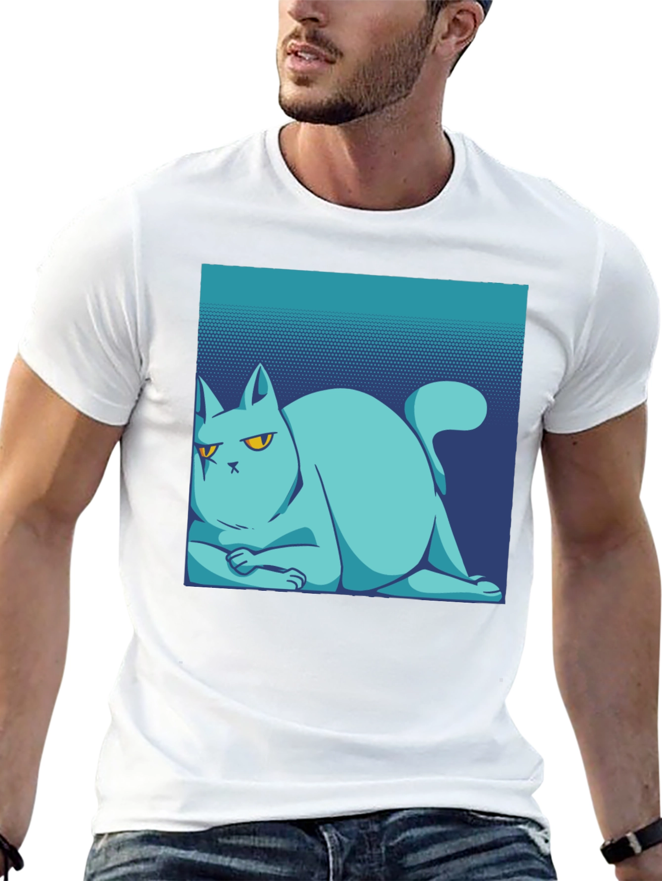 Cool Cat Tee: Black Cotton T-Shirt with Unique Graphic