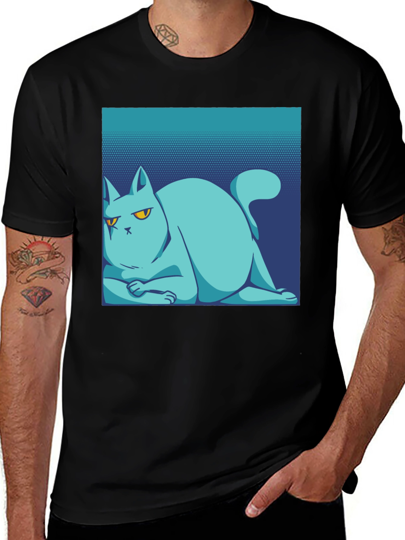 Cool Cat Tee: Black Cotton T-Shirt with Unique Graphic