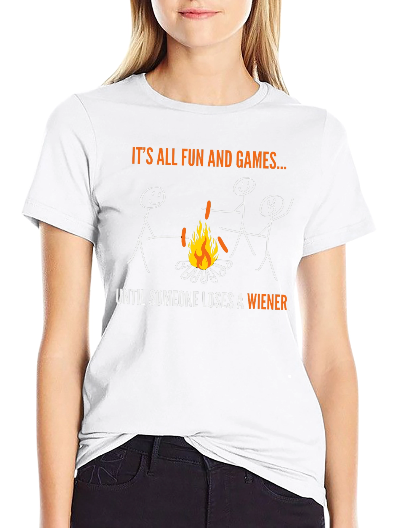 Funny Campfire Wiener Roast Stick Figure T-Shirt