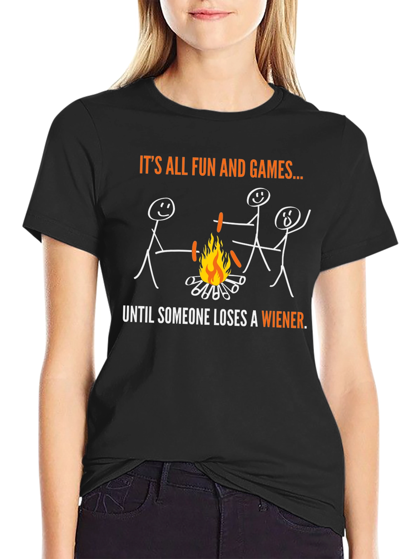 Funny Campfire Wiener Roast Stick Figure T-Shirt