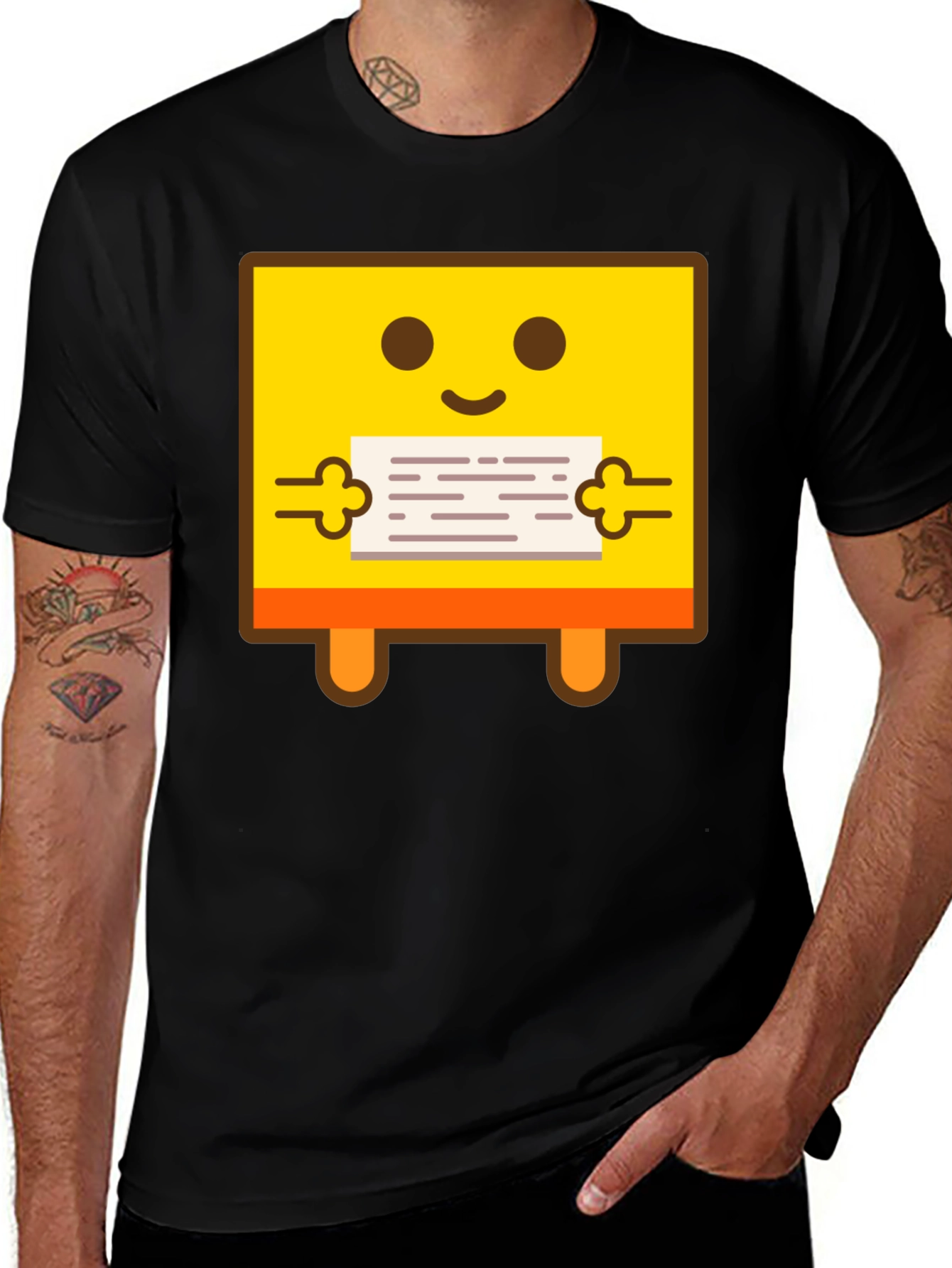 Smiley Face Holding Sign Graphic Tee - Black