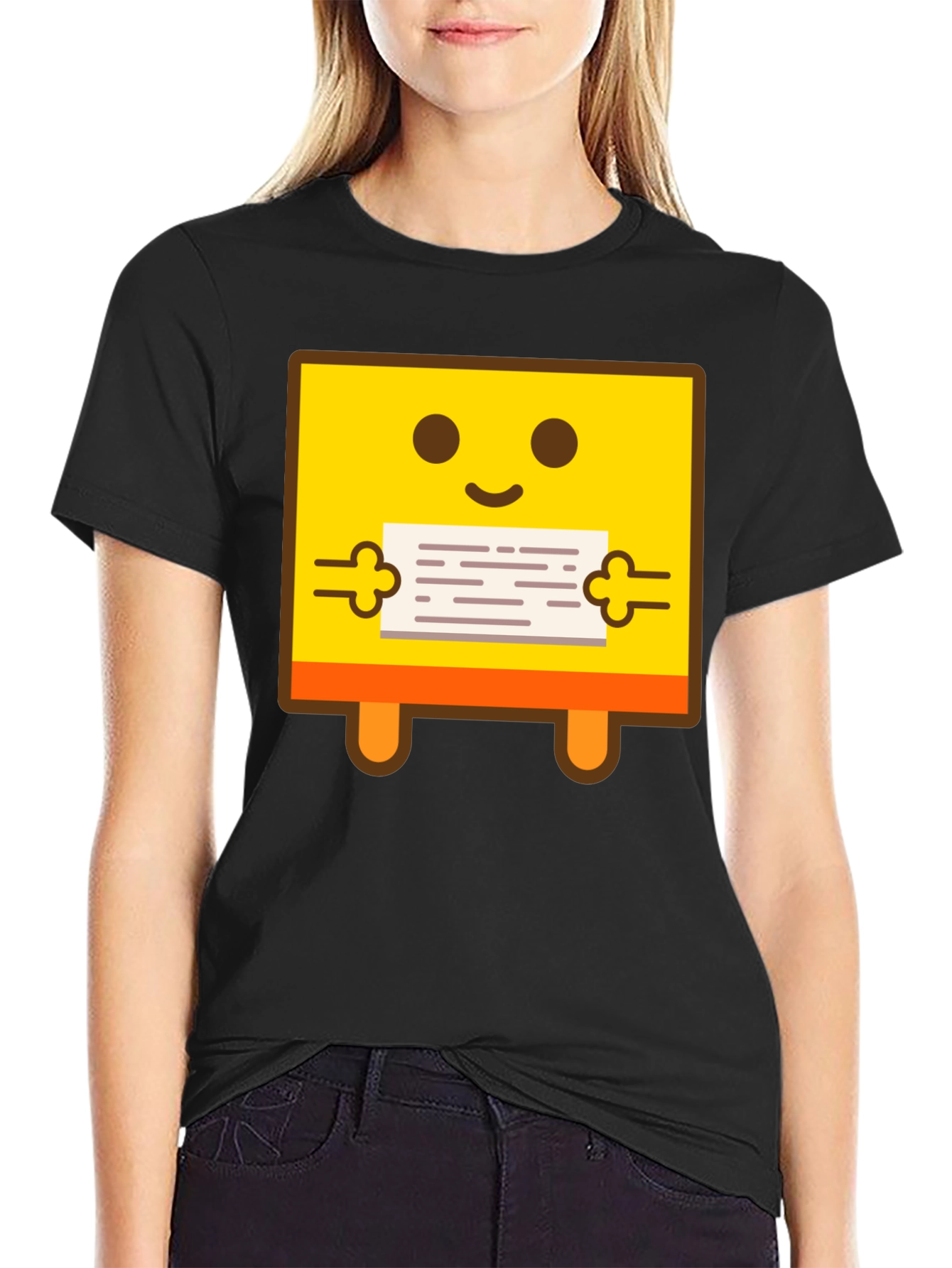 Smiley Face Holding Sign Graphic Tee - Black