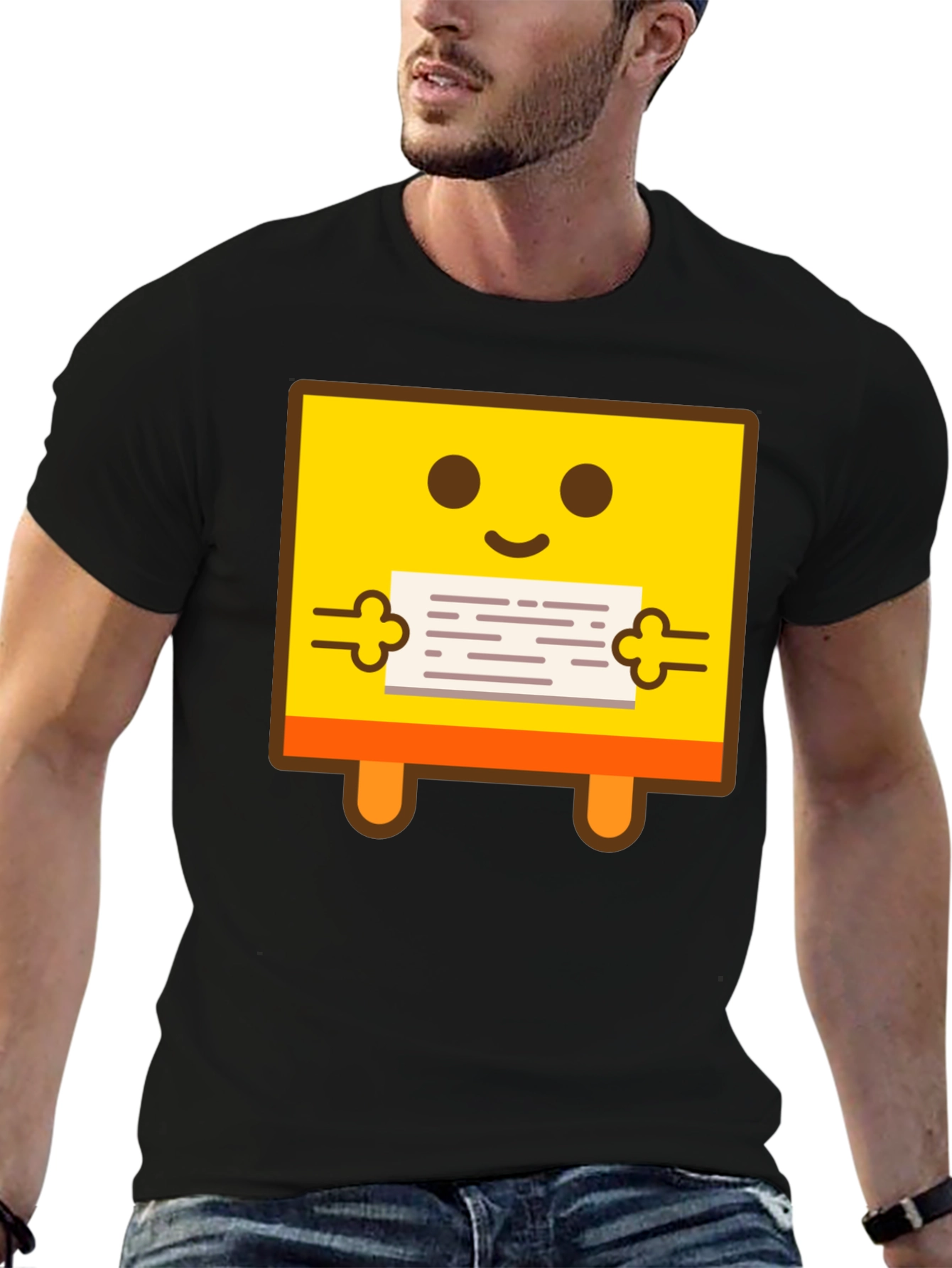 Smiley Face Holding Sign Graphic Tee - Black