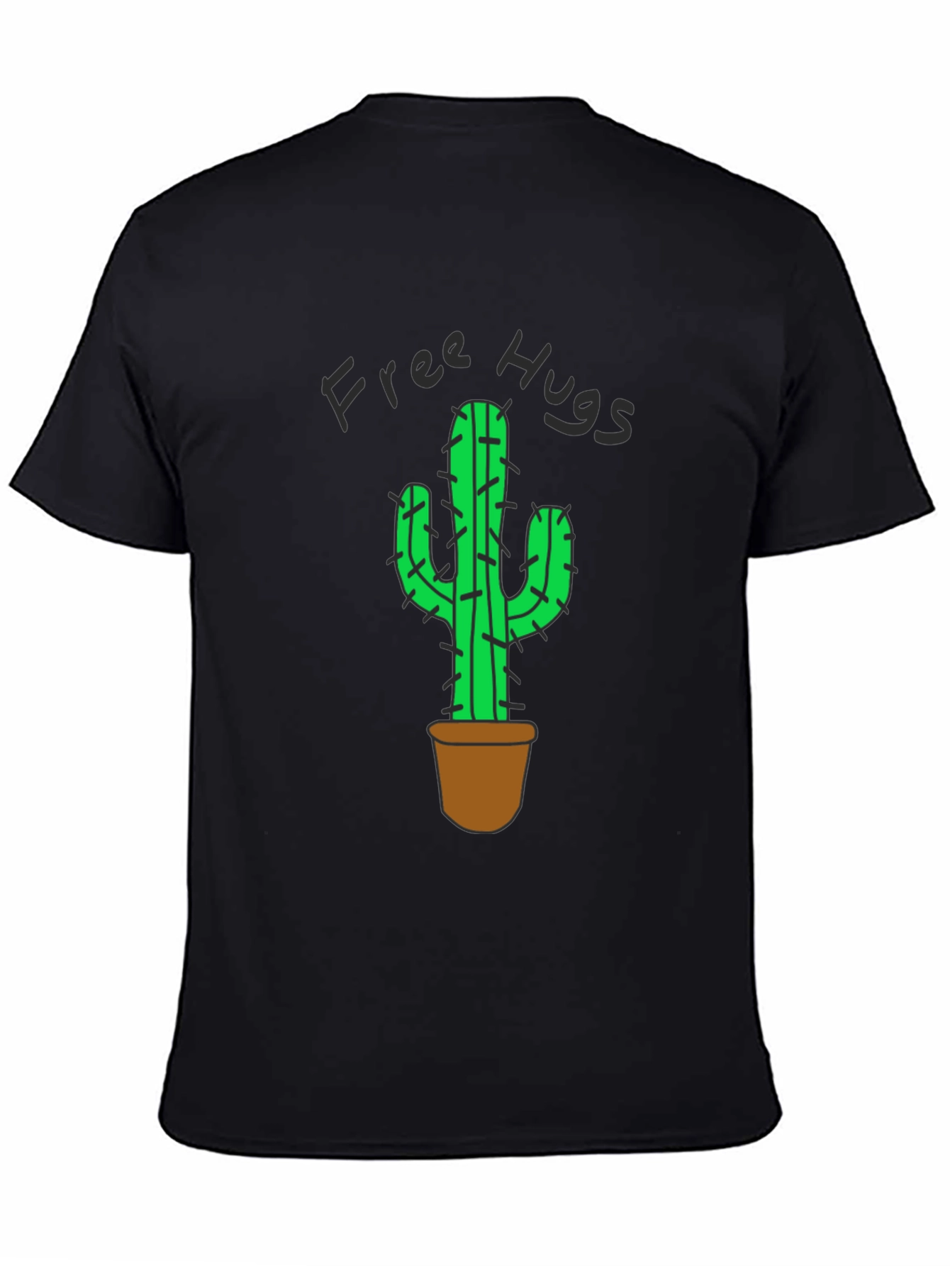 Free Hugs Cactus Graphic T-Shirt - Black Cotton Tee