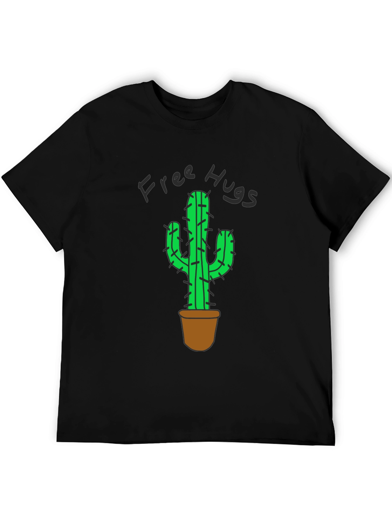 Free Hugs Cactus Graphic T-Shirt - Black Cotton Tee