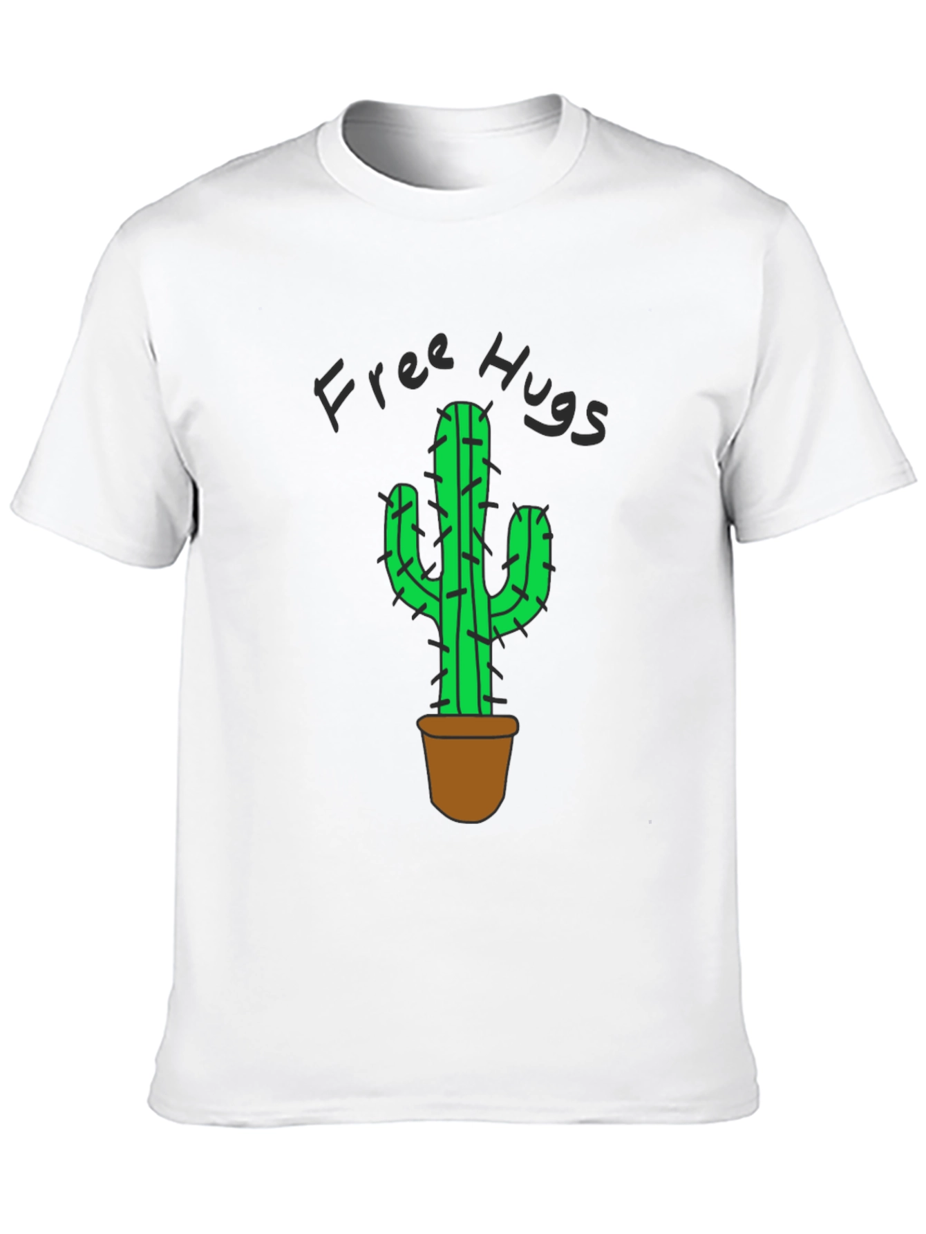 Free Hugs Cactus Graphic T-Shirt - Black Cotton Tee